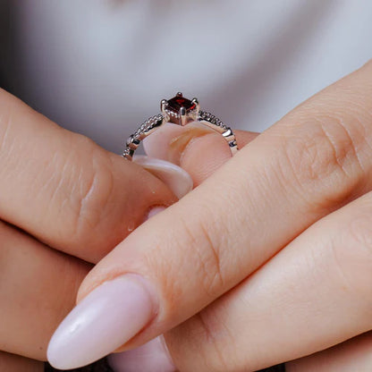 925 Sterling Silver Rhodium Plated Marquise Red CZ Ring