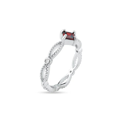 925 Sterling Silver Rhodium Plated Marquise Red CZ Ring