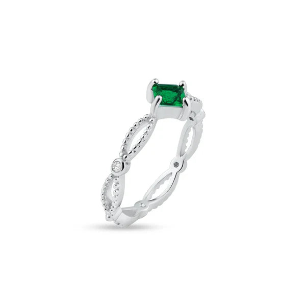 925 Sterling Silver Rhodium Plated Marquise Green CZ Ring