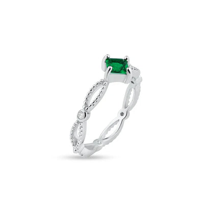 925 Sterling Silver Rhodium Plated Marquise Green CZ Ring