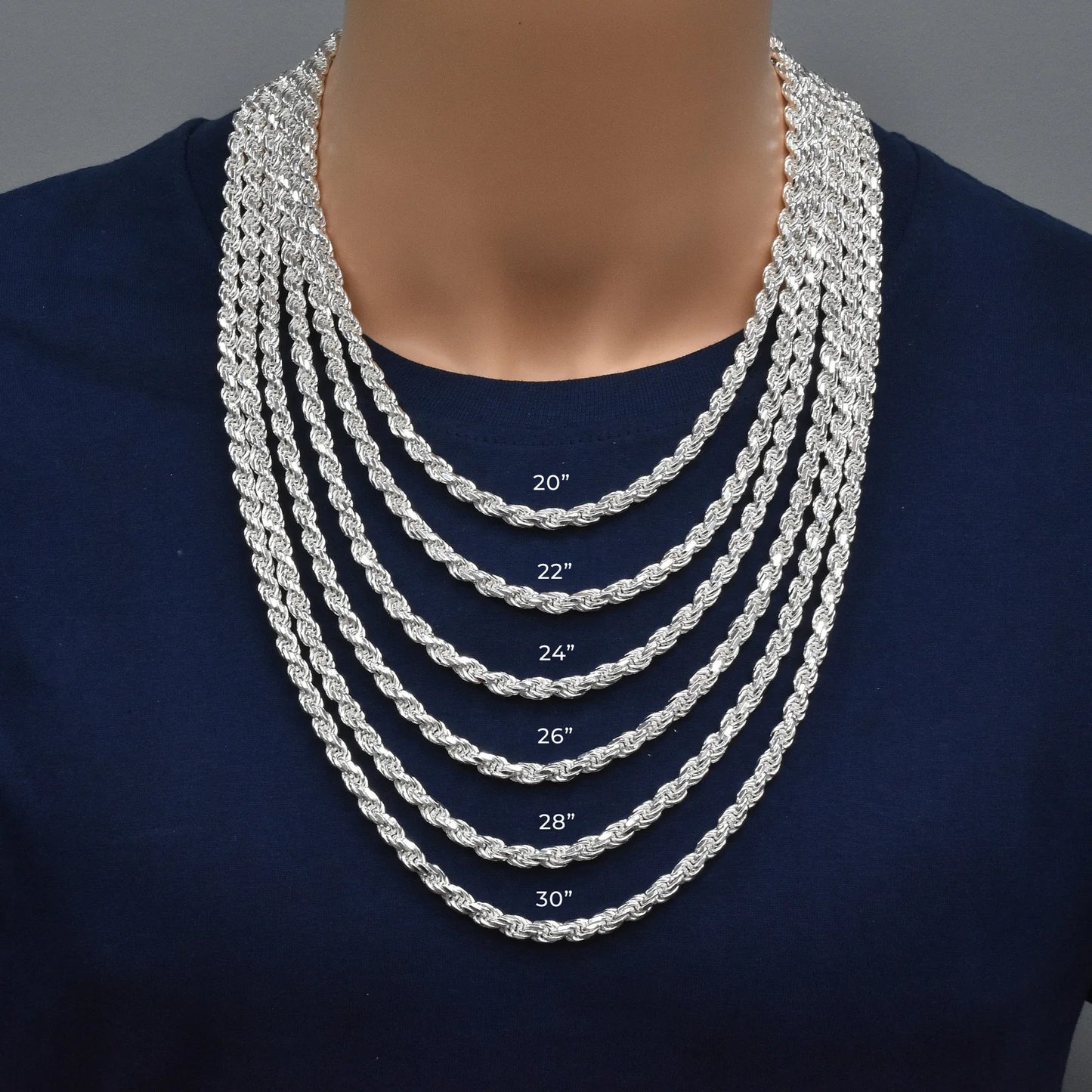 Silver Rope 150 Chain or Bracelet 7mm