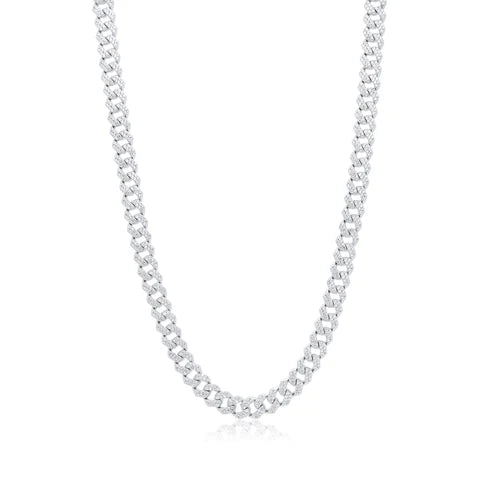 925 Sterling Silver Rhodium Plated CZ Encrusted Curb Chain or Bracelet 7.2mm