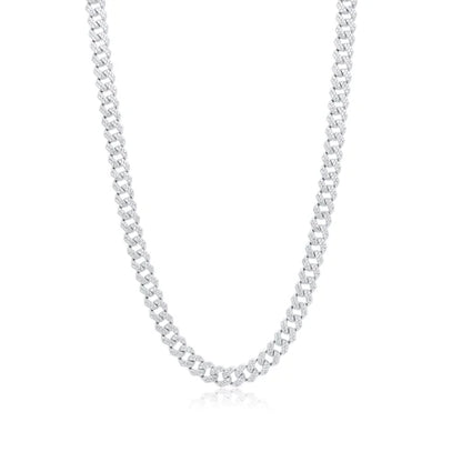 925 Sterling Silver Rhodium Plated CZ Encrusted Curb Chain or Bracelet 7.2mm