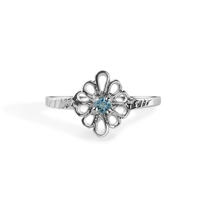 925 Sterling Silver Rhodium Plated Filigree Birthstone Ring