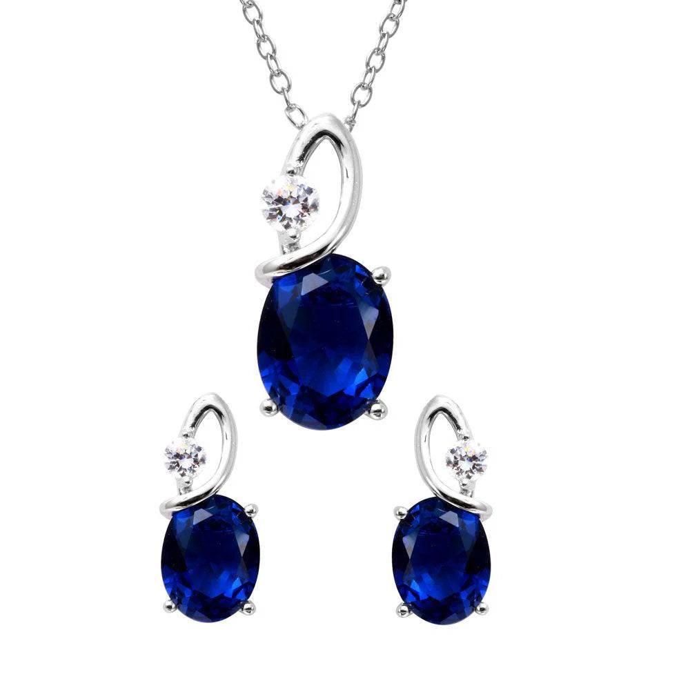 925 Sterling Silver Rhodium Plated Twisted Oval Birthstone Set