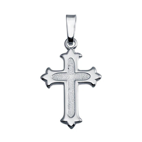 925 Sterling Silver Finish High Polished Floury Cross Pendant