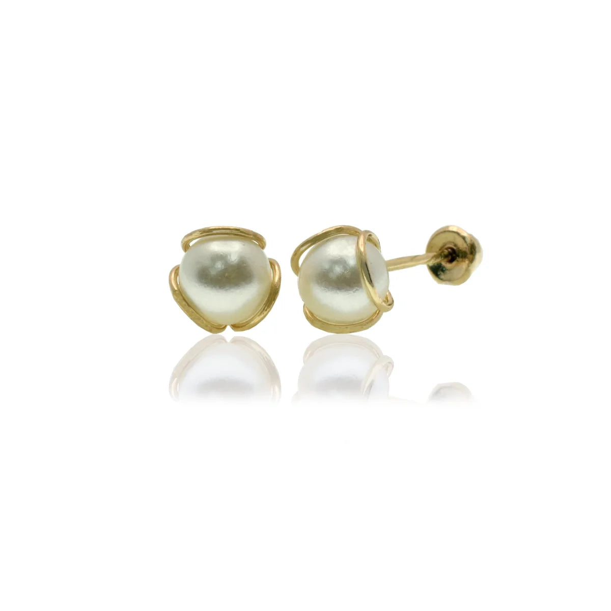 14 Karat Yellow Gold 4.4mm Synthetic Pearl Screw Back Earring