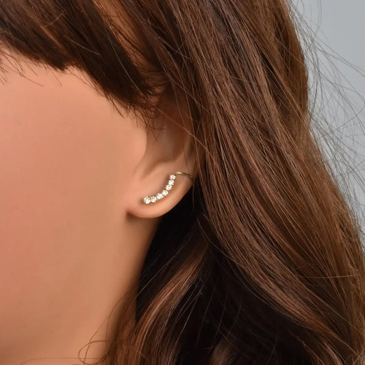 14 Karat Yellow Gold CZ Crawler Screw Back Earring
