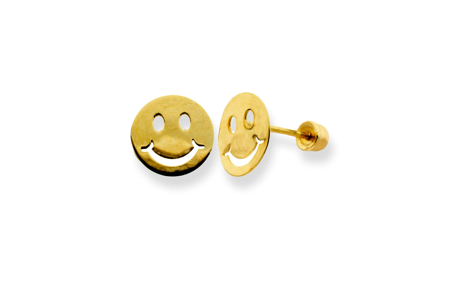 14 Karat Yellow Gold Happy Face Stud Screw Back Earring