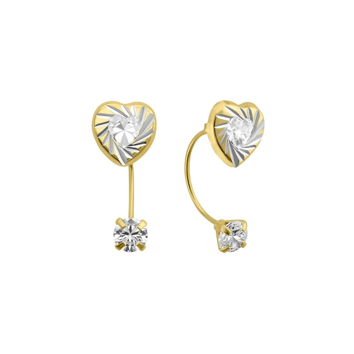 14 Karat Yellow Gold CZ Front-Back Heart Screw Back Earring