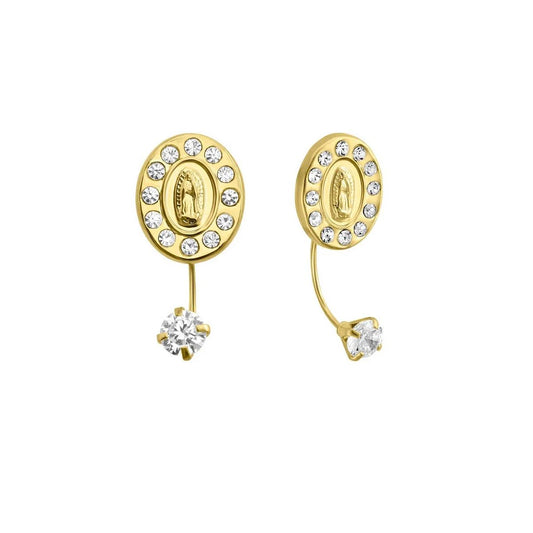 14 Karat Yellow Gold CZ Front-Back Guadalupe Screw Back Earring