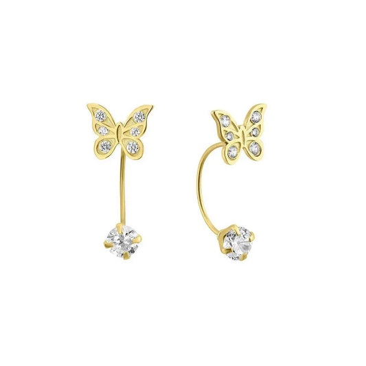 14 Karat Yellow Gold CZ Front-Back Butterfly Screw Back Earring