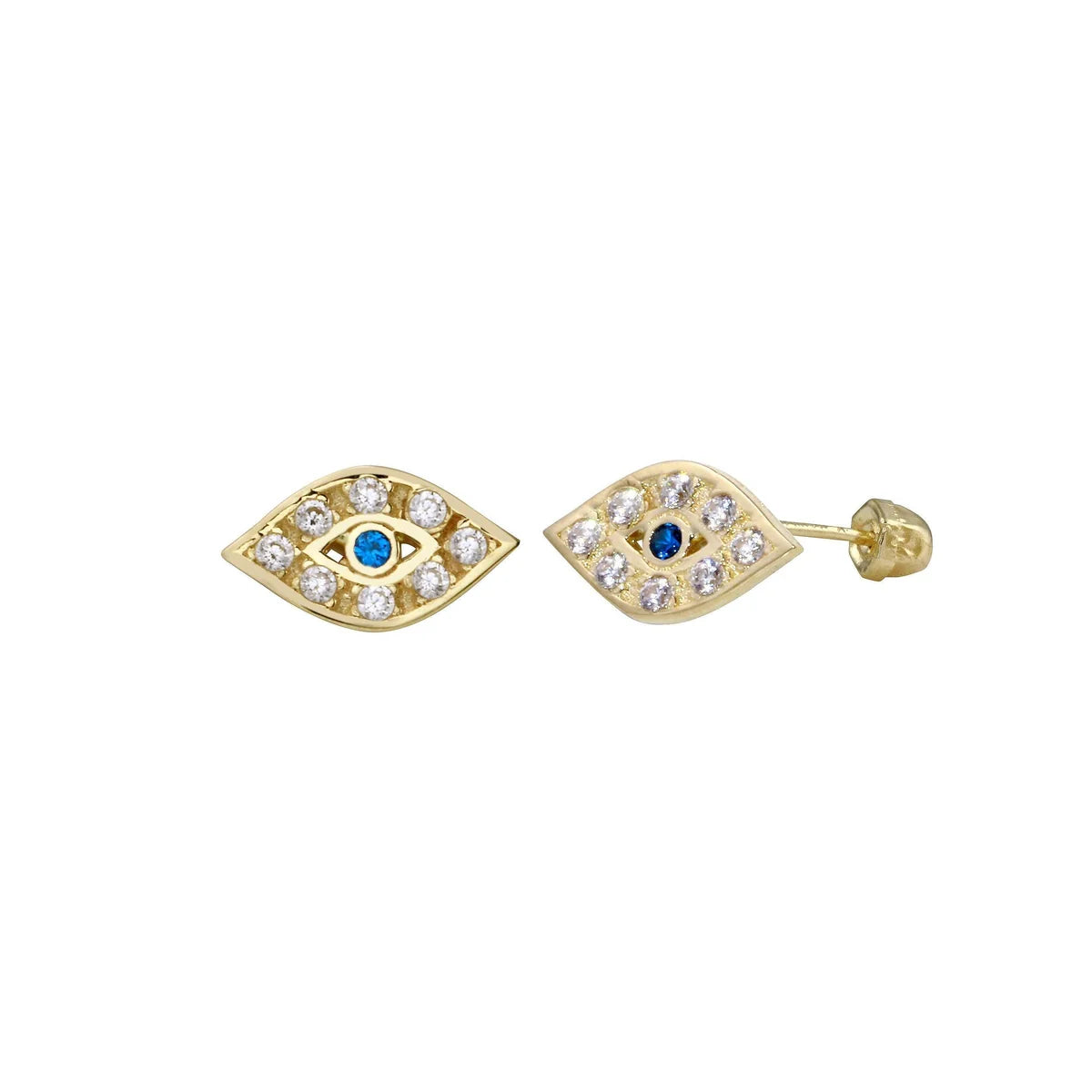 14 Karat Yellow Gold CZ Evil Eye Screw Back Earring