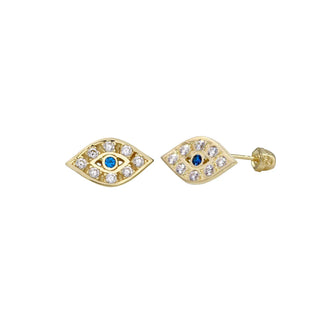 14 Karat Yellow Gold CZ Evil Eye Screw Back Earring