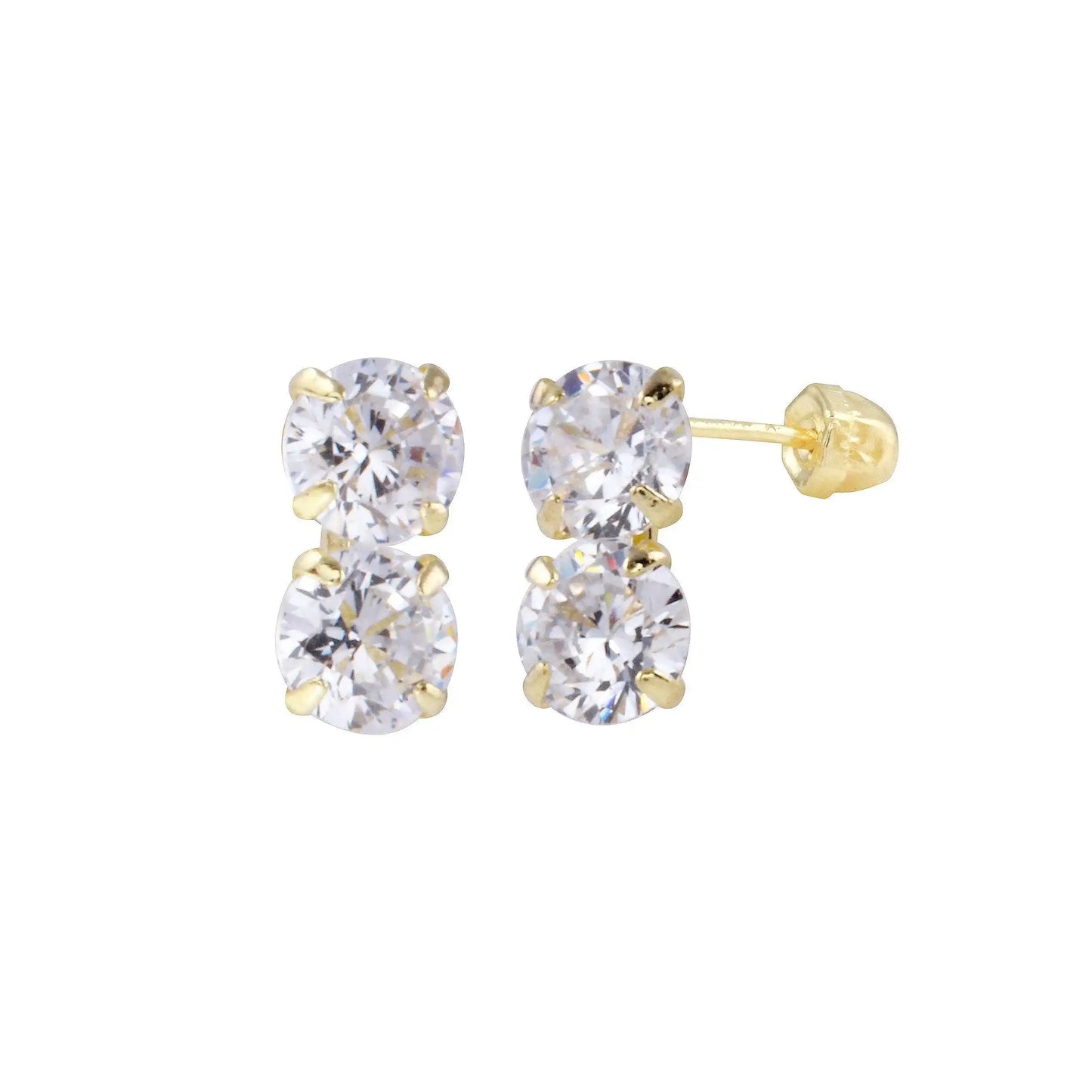 14 Karat Yellow Gold Double CZ Screw Back Earring