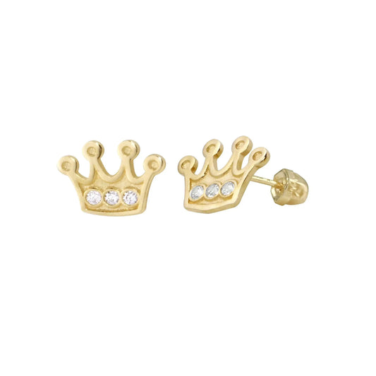 14 Karat Yellow Gold CZ Crown Screw Back Earring