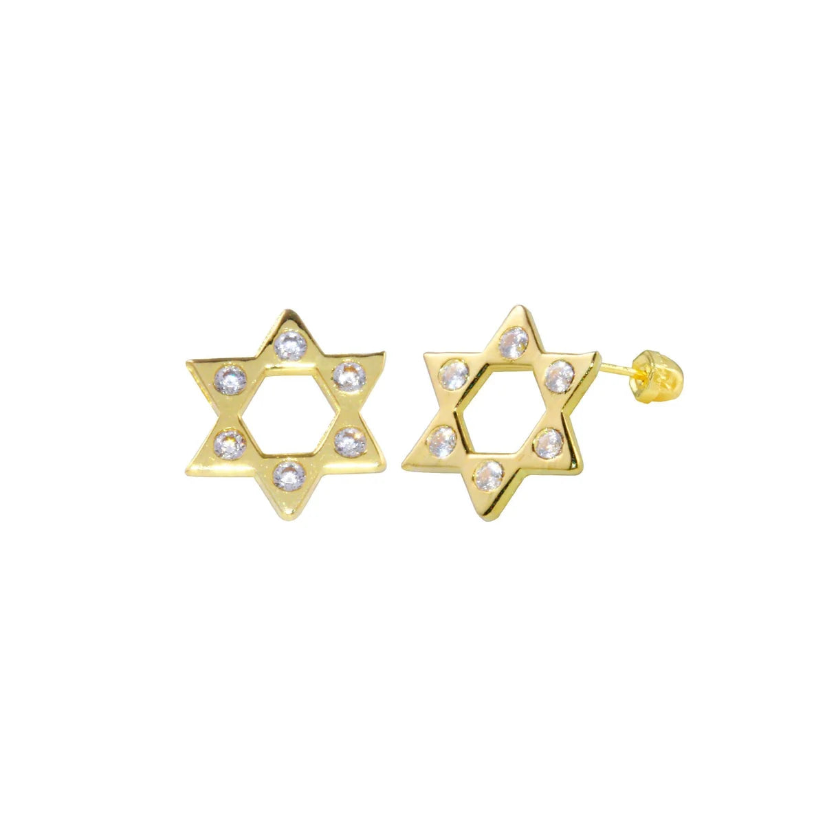 14 Karat Yellow Gold CZ Star of David Screw Back Earring