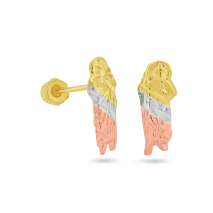 14 Karat Yellow Gold Three Tone St Jude Screw Back Earring