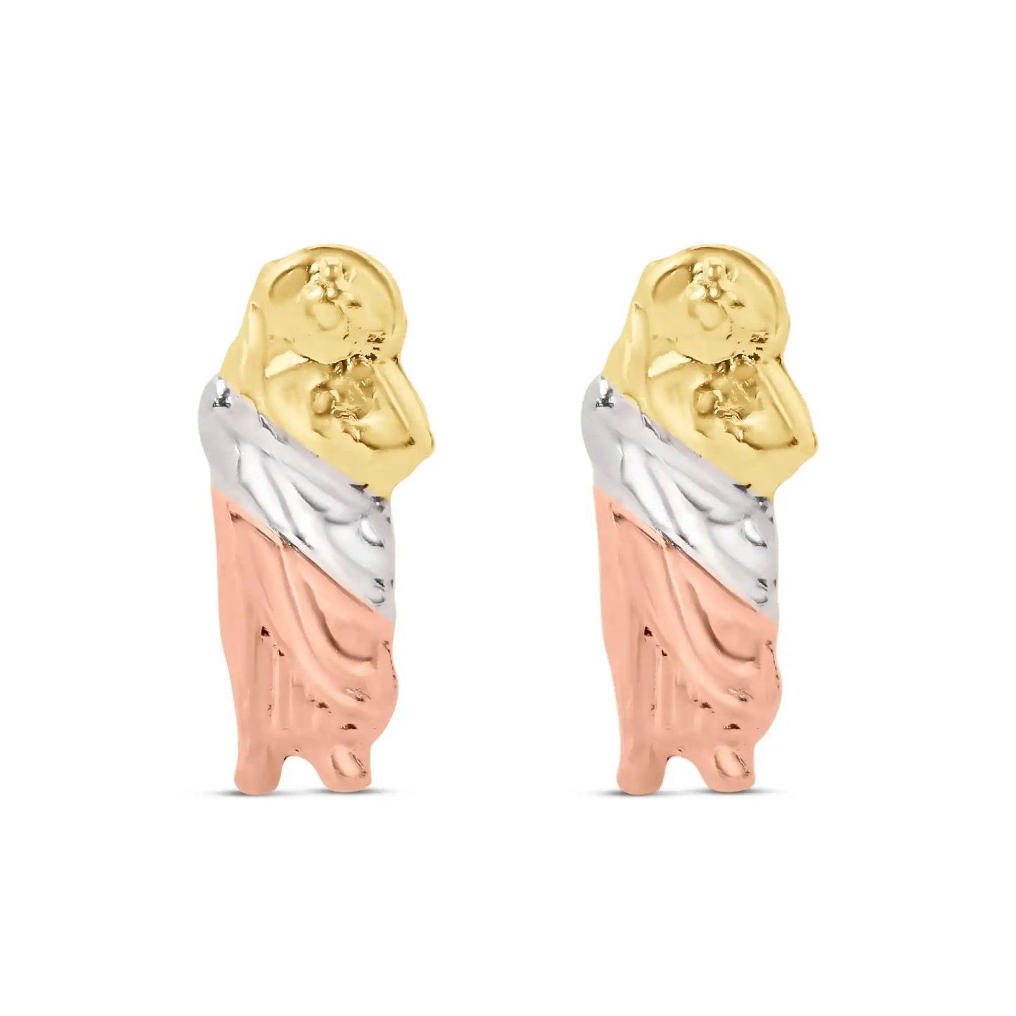 14 Karat Yellow Gold Three Tone St Jude Screw Back Earring