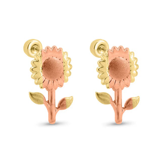 14 Karat Yellow Gold Two Tone Sunflower Screw Back Earrings