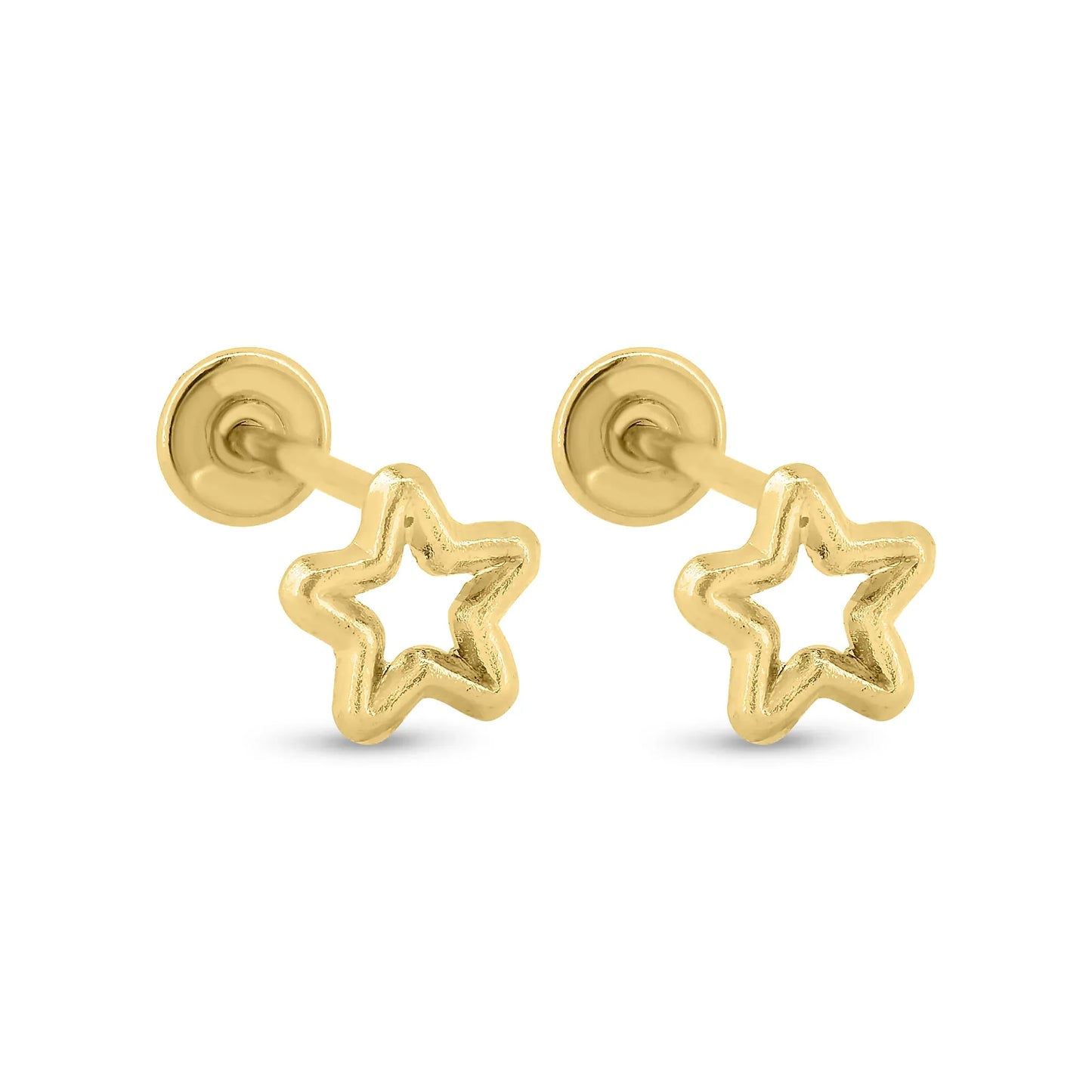 14 Karat Yellow Gold Star Outline Screw Back Earrings