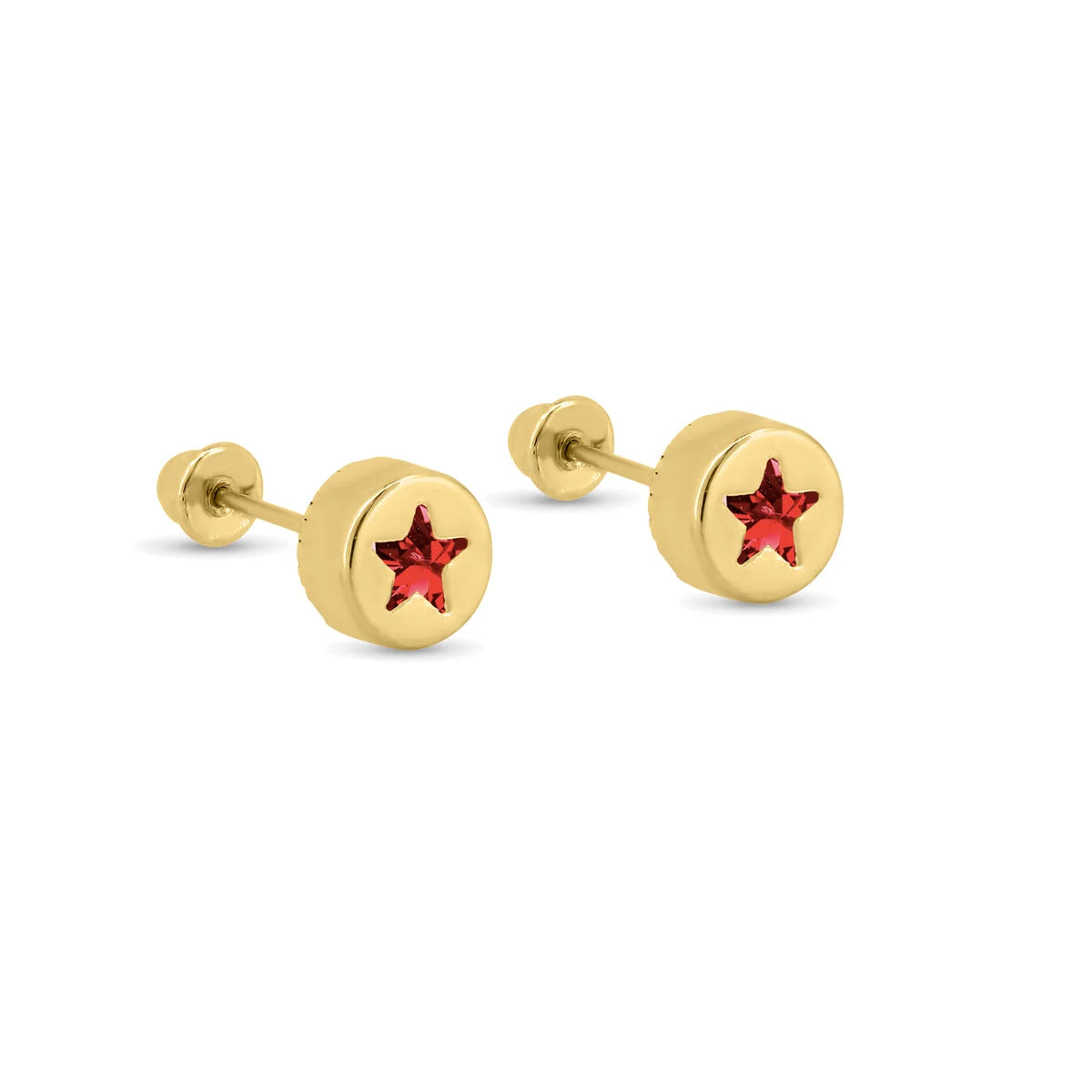 14 Karat Yellow Gold Round Star Clear, Black, Red or Pink CZ Screw Back Earrings