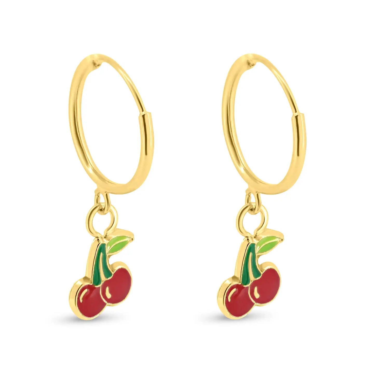 14 Karat Yellow Gold Cherry Hoop Earrings