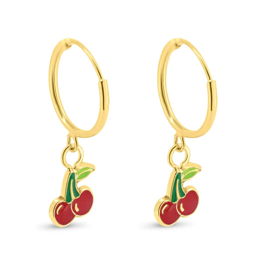 14 Karat Yellow Gold Cherry Hoop Earrings