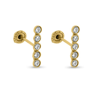 14 Karat Yellow Bar Clear Round CZ Screw Back Earrings