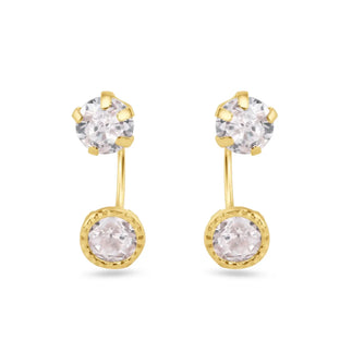 14 Karat Yellow Gold Diamond Cut Clear CZ Telephone Style Front Screw Lock Earrings