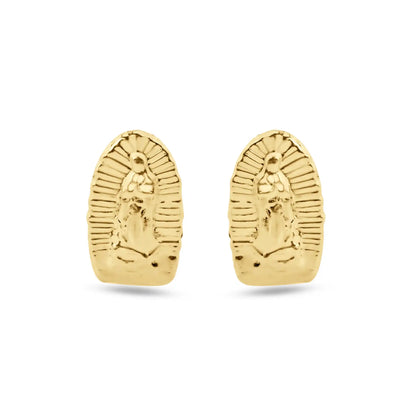 14 Karat Yellow Gold Our Lady of Guadalupe Screw Back Earrings