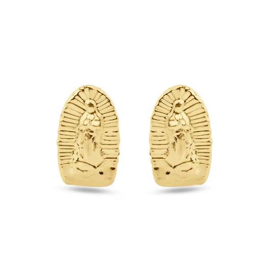 14 Karat Yellow Gold Our Lady of Guadalupe Screw Back Earrings