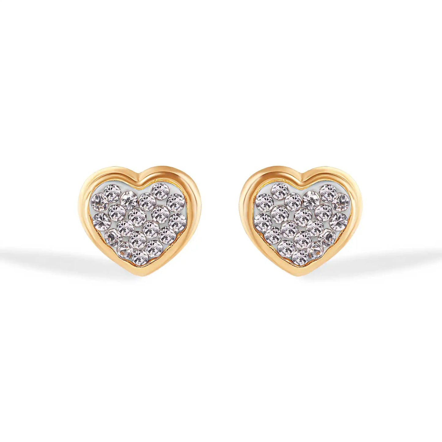 14 Karat Heart Clear CZ Screw Back Earrings