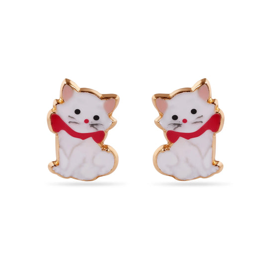 14 Karat Kitten Screw Back Earrings