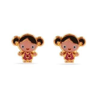 14 Karat Doll Enamel Screw Back Earrings