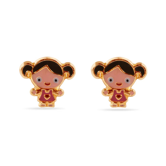 14 Karat Doll Enamel Screw Back Earrings