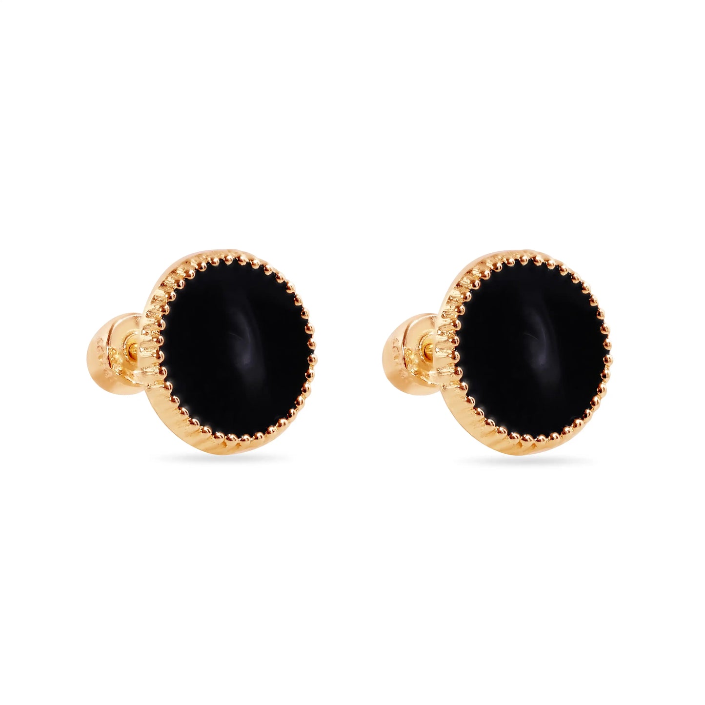 14 Karat Black Circular Enamel 8.3mm Screw Back Earrings