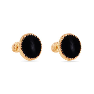 14 Karat Black Circular Enamel 8.3mm Screw Back Earrings