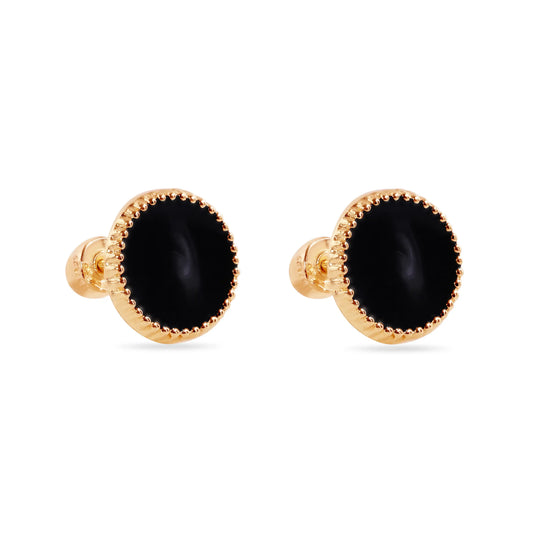 14 Karat Black Circular Enamel 8.3mm Screw Back Earrings