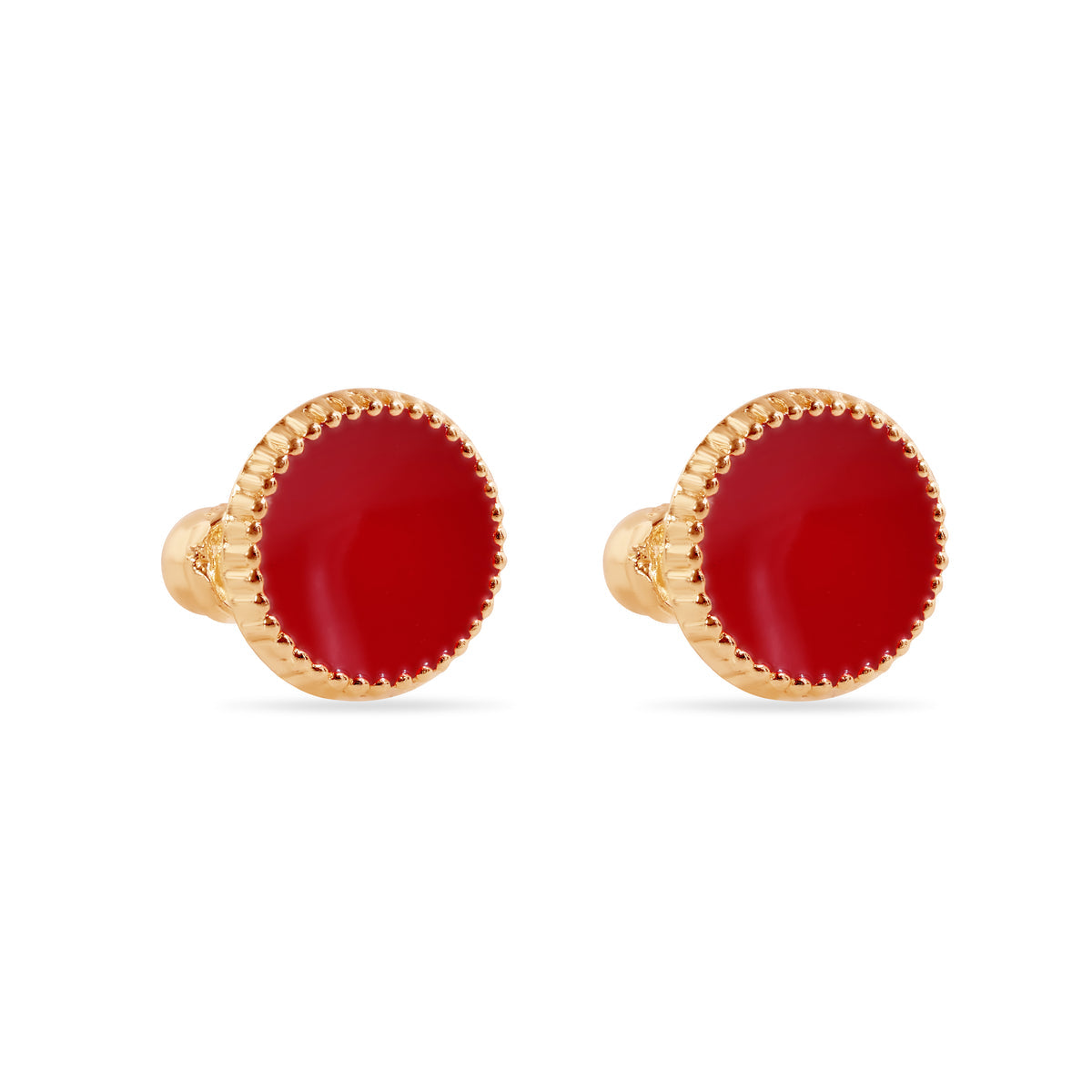 14 Karat Red Circular Enamel 8.3mm Screw Back Earrings