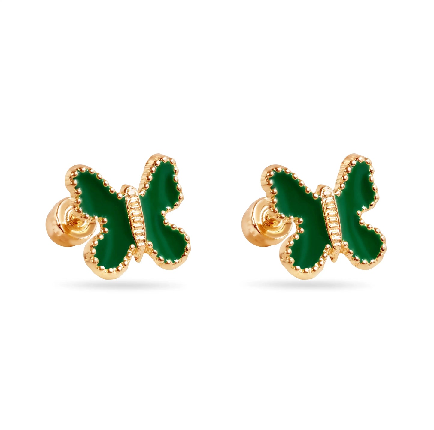 14 Karat Green Butterfly Enamel 8mm Screw Back Earrings