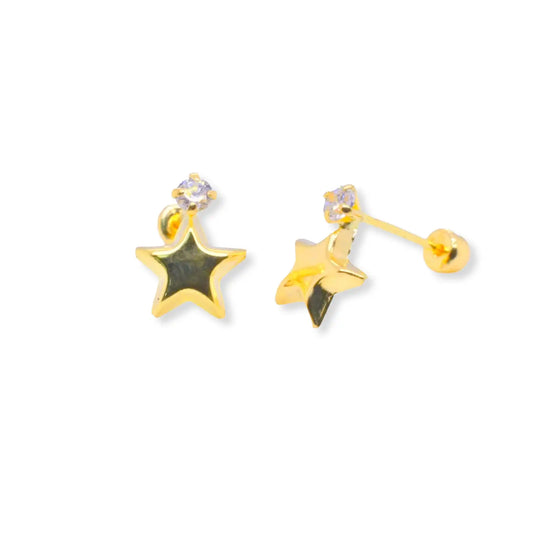 14 Karat Yellow Gold Star Clear CZ 7.8mm Screw Back Earring