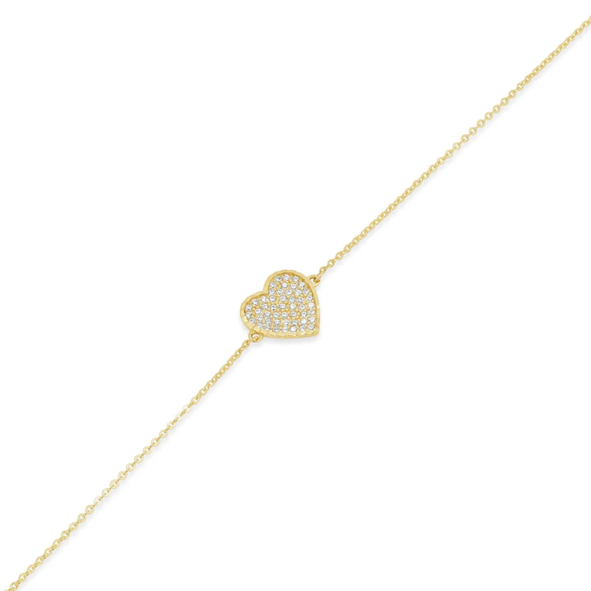 14 Karat Yellow Gold Diamond Cut Heart Studded CZ Charm Adjustable Bracelet