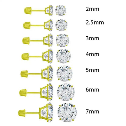 14 Karat Yellow Gold Round Lab Grown Diamonds Screw Back Earring