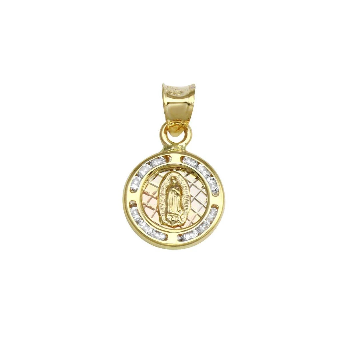 14 Karat Yellow Gold CZ Disc Guadalupe Pendant