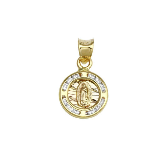 14 Karat Yellow Gold CZ Disc Guadalupe Pendant
