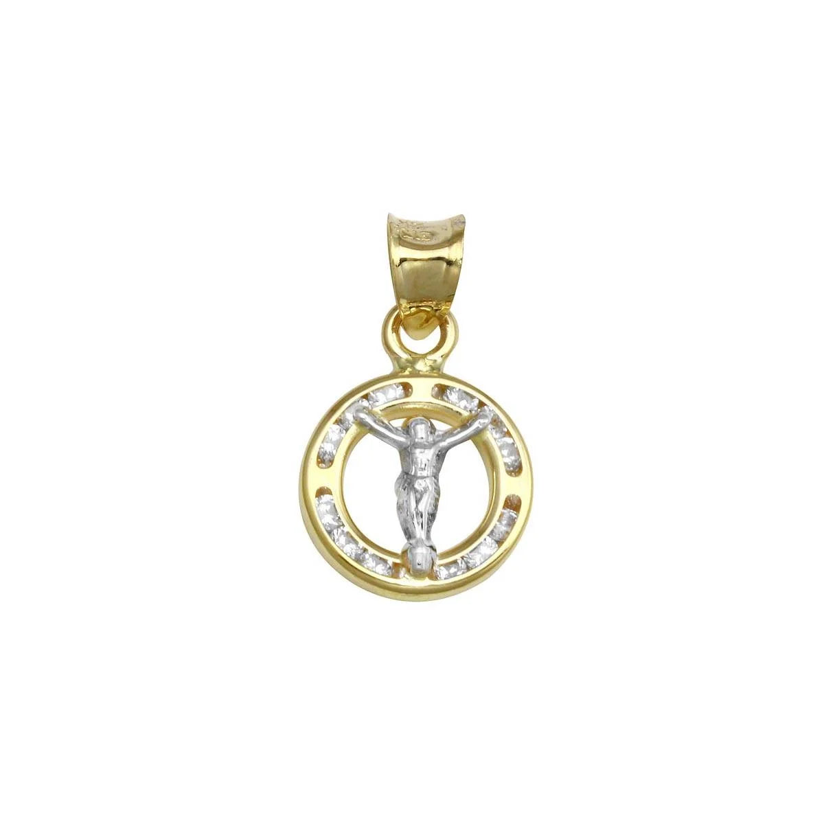 14 Karat Yellow Gold CZ Disc Crucifix Pendant