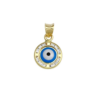 14 Karat Yellow Gold CZ Disc Evil Eyes Pendant