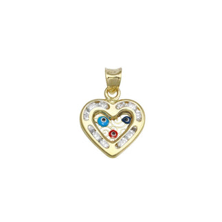 14 Karat Yellow Gold CZ Heart Evil Eyes Pendant