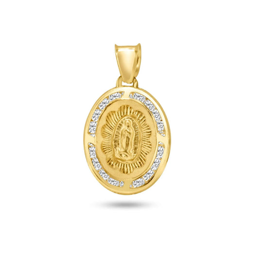 14 Karat Yellow Gold Oval Diamond Cut CZ Guadalupe Pendant
